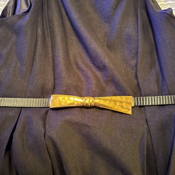 Donna Karan Black linen Midi Dress with Gold Bow belt - Picture 7 of 10